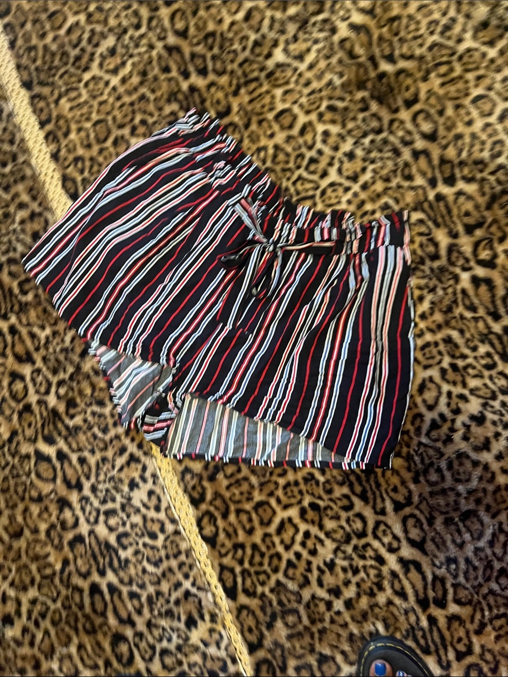 Ambiance Black Athletic Shorts with Red and White Stripe Accents